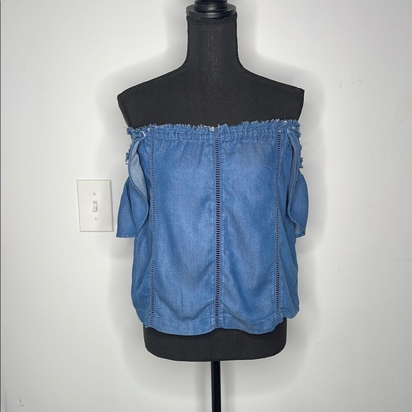 DESIGN LAB LORD & TAYLOR Blue Off-Shoulder Women's Top - Picture 5 of 13